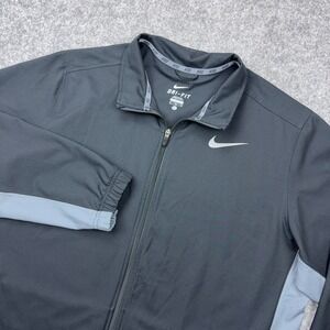 Nike Jacket Mens XL Black‎ Gray Full Zip Windbreaker Track Team Woven Dri Fit